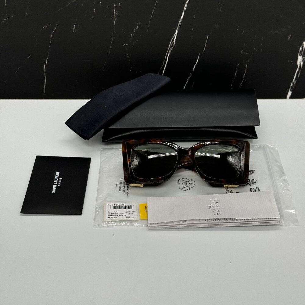 NEW SL M119 BLAZE 002 SAINT LAURENT BLAZE HAVANA OVERSIZED SUNGLASSES SL M119 - Picture 12 of 12